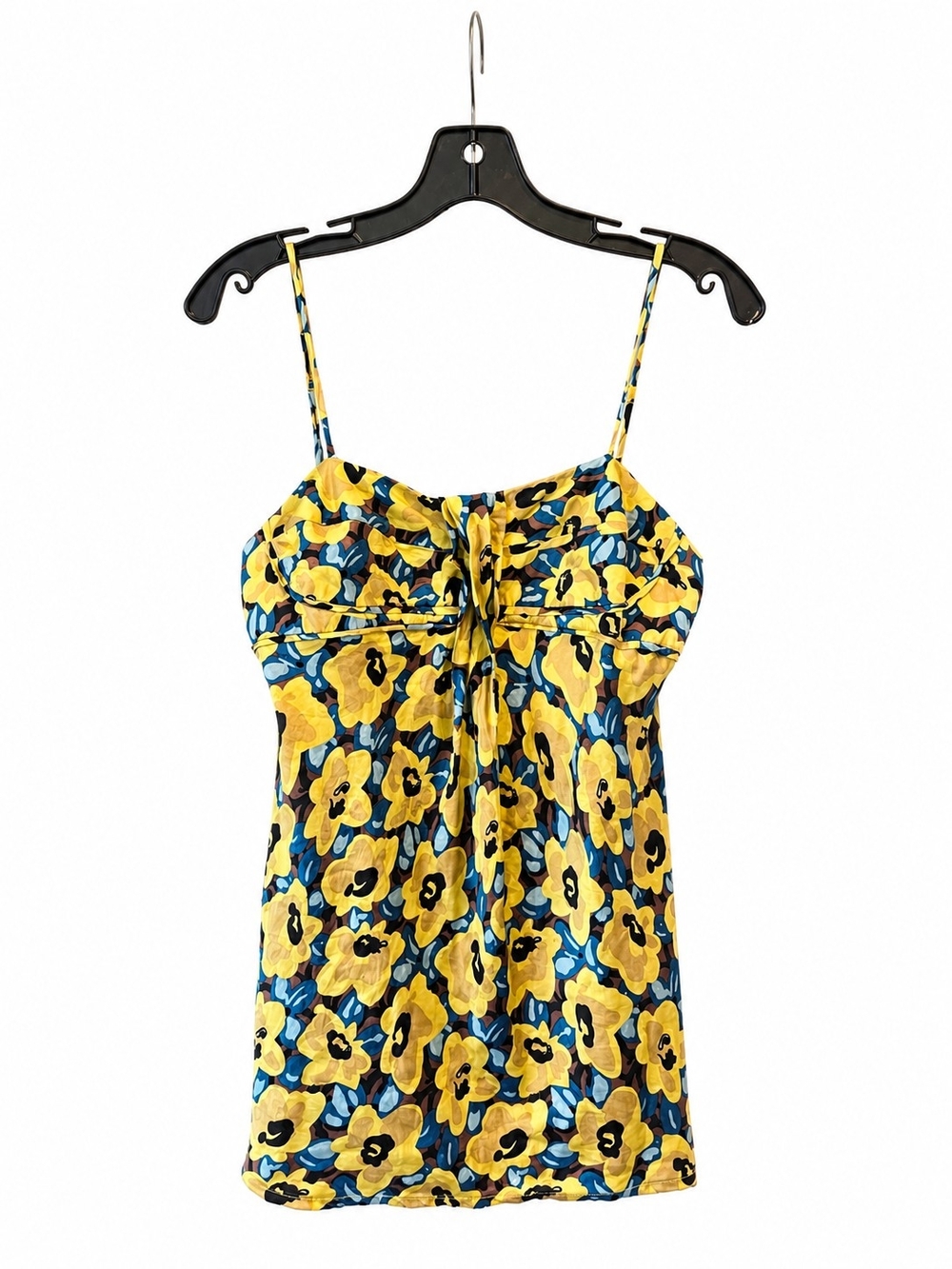 100% Silk Floral Camisole Top Yellow Blue Cutout Back Size M - Picture 3 of 7